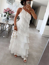 One-Shoulder Flowing Ruffle Dress