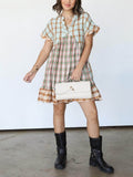 Unique Multicolored Plaid Patchwork Vacation Mini Dress