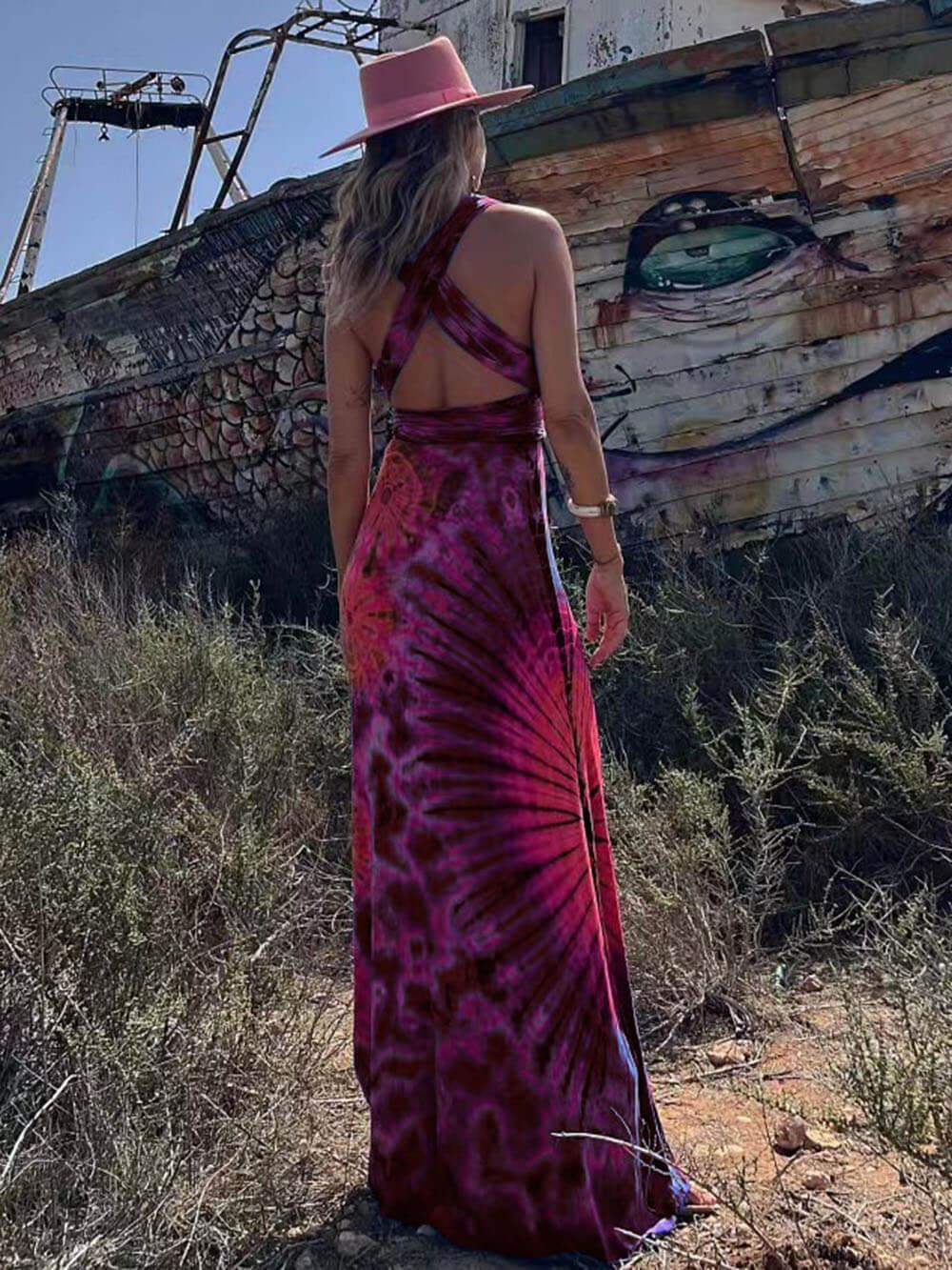 Aurohaya Printed Sleeveless V-Neck Maxi Dress