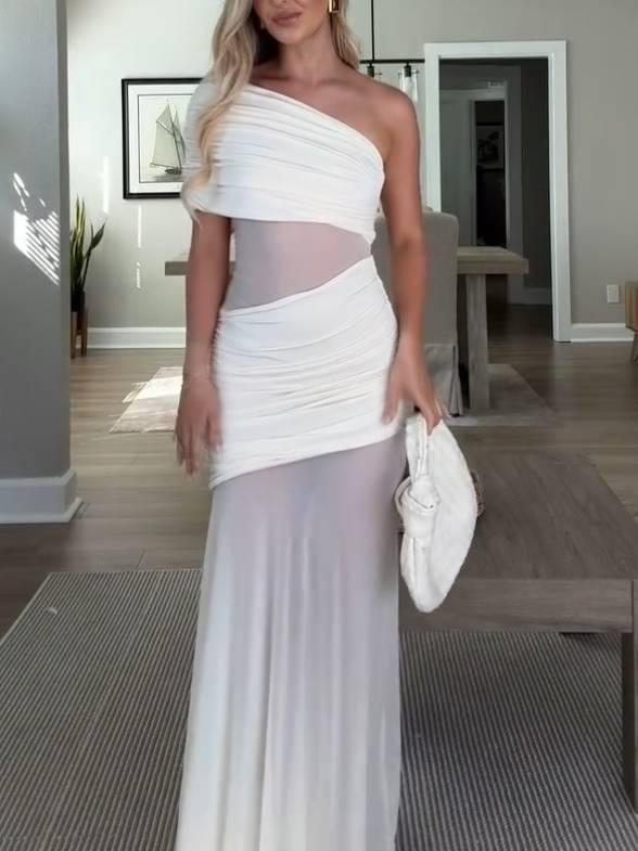 Aurohaya Off-shoulder Tulle Maxi dress White