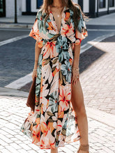 Aurohaya V-neck High Waist Slit Dress Orange