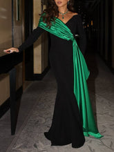 Contrast Color Ribbon Design Maxi Dress