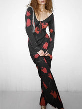 Printed V-neck High-waisted Hip Dress