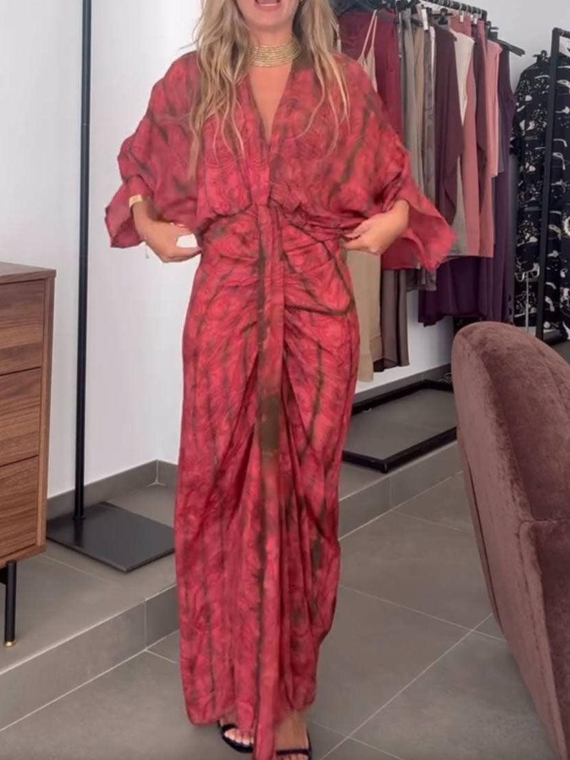 Aurohaya Kimono-Style Printed Dress