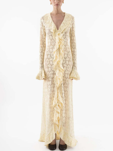 Aurohaya Ruffled Lace Front Slit Maxi Dress