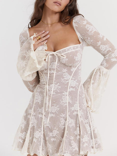 Aurohaya Vintage Cream Lace Corset Dress White