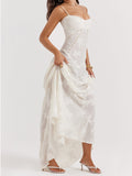 Vintage Cream Floral Lace Back Maxi Dress