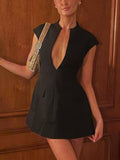 Flying Sleeve Deep V-neck Mini Dress