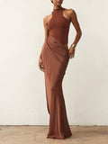 Slim-fit Stitching Hollow-out Maxi Dress