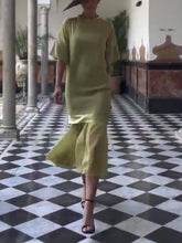 Aurohaya Minimal Splicing Midi Dress Light Green