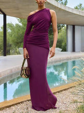 Single-sleeve Asymmetric Design Side Slit Maxi Dress