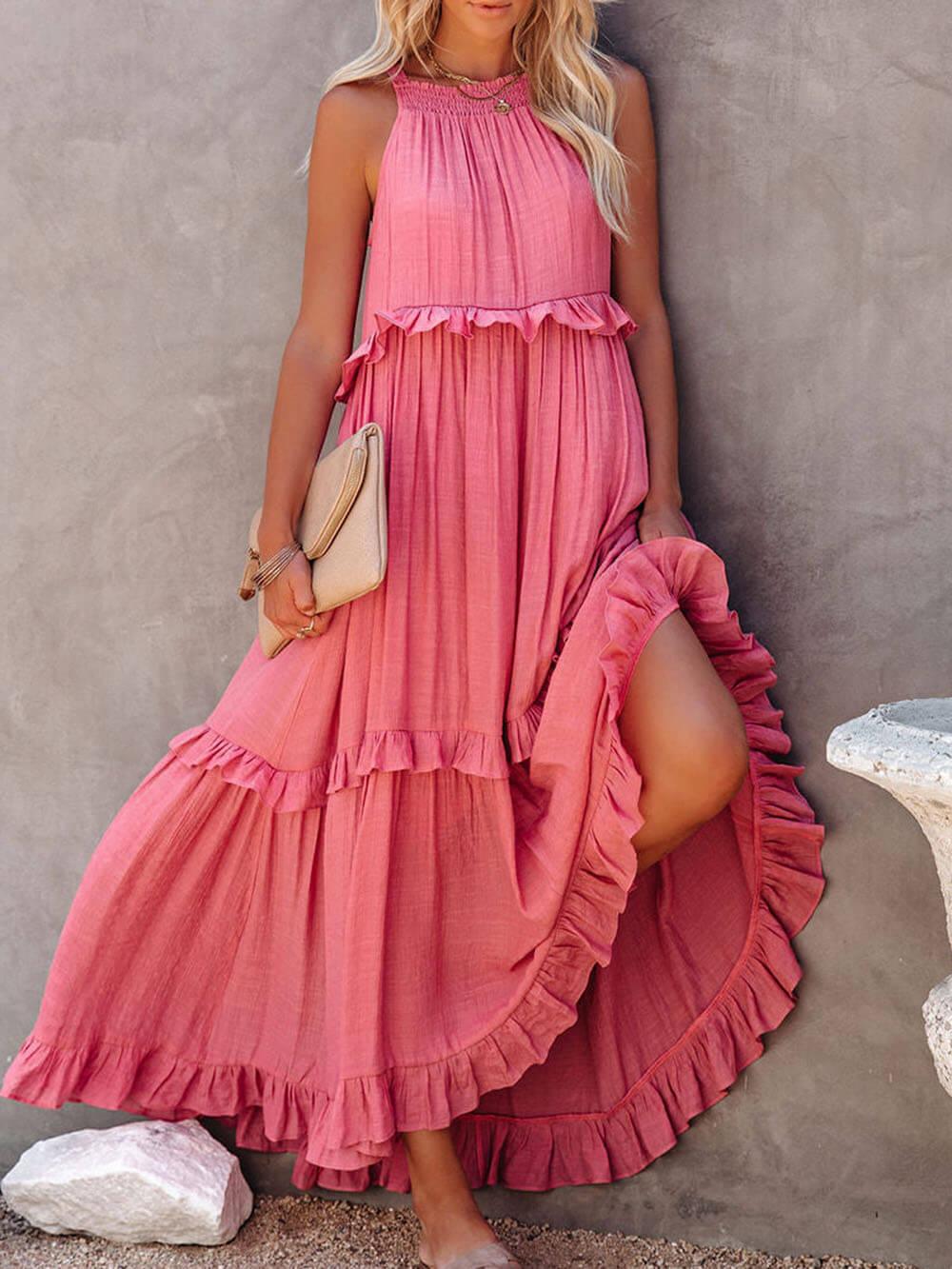 Aurohaya Irregular Cake Sleeveless Maxi Dress