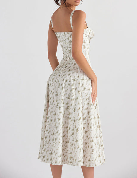 Aurohaya Rose Print Herringbone Slip Dress