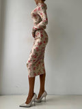 Distinctive Boat Neck Floral-Print Pleated Midi Dress