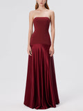 Aurohaya Elegant Satin One-Shoulder A-Line Maxi Dress Red