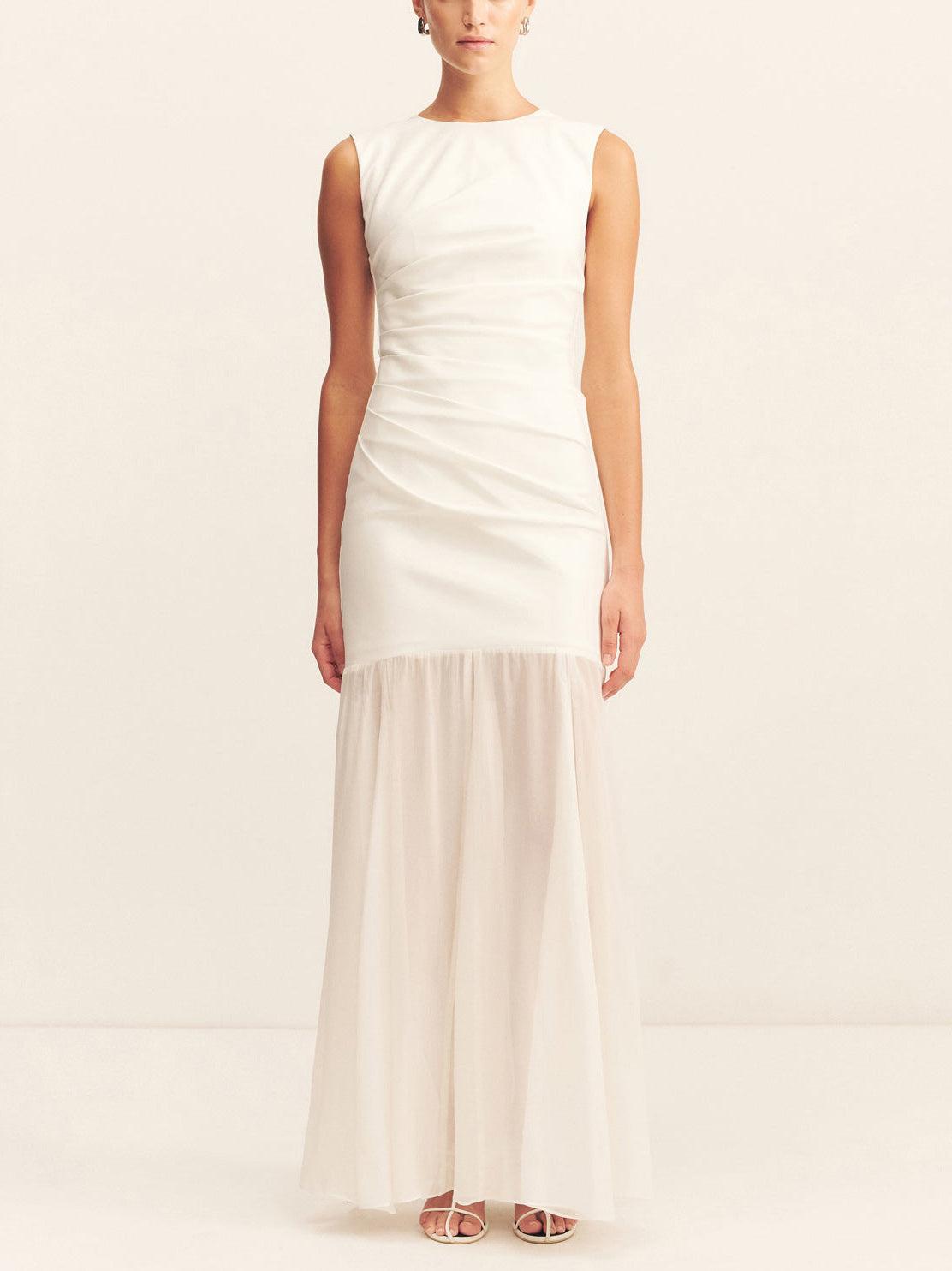 Aurohaya Elegant Casual Open Back Draped Maxi Dress White