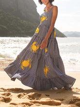 Holiday Embroidered Crab Pattern Swing Maxi Dress