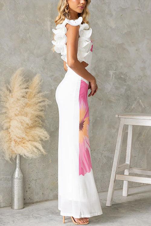 Aurohaya Fashion One Shoulder Floral Print Fitted Maxi Dress