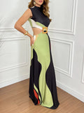 Elegant Abstract Floral Print Cutout Dress