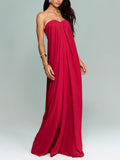 Aurohaya Elegant Strapless A-Line Pleated Maxi Dress