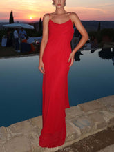 Aurohaya Elegant Backless Ribbon Party Maxi Dress Red