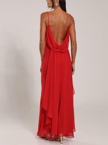 Aurohaya Elegant Backless Ribbon Party Maxi Dress
