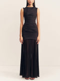 Elegant Casual Open Back Draped Maxi Dress