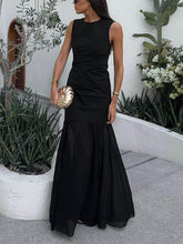 Aurohaya Elegant Casual Open Back Draped Maxi Dress Black