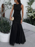 Elegant Casual Open Back Draped Maxi Dress