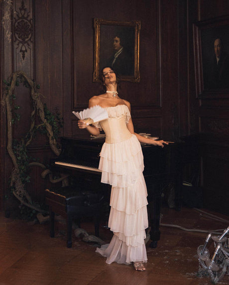 Aurohaya Justine Strapless Tiered Maxi Dress