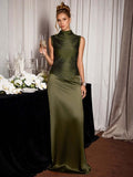 Jacqueline Satin High-Neck Evening Dress