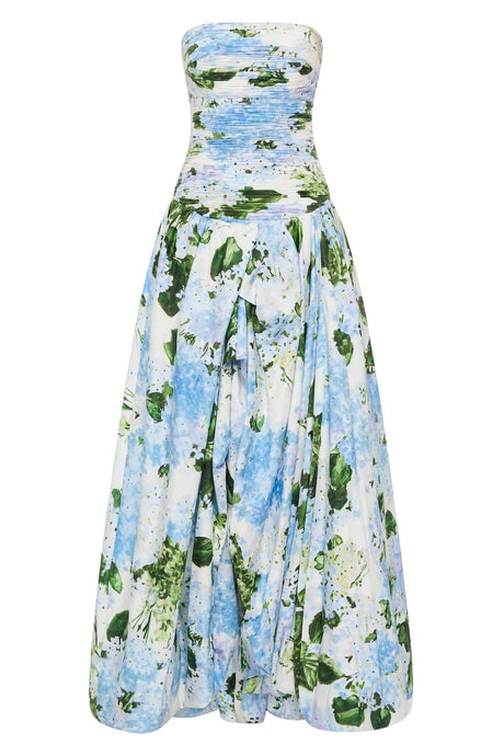 Aurohaya Jeanne Hydrangea Floral Strapless Maxi Dress