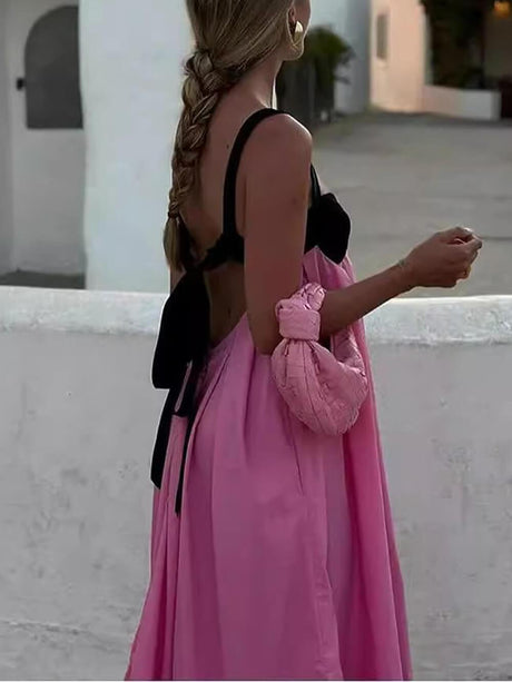 Aurohaya Exquisite Summer Sleeveless Backless Lace Up Maxi Dress