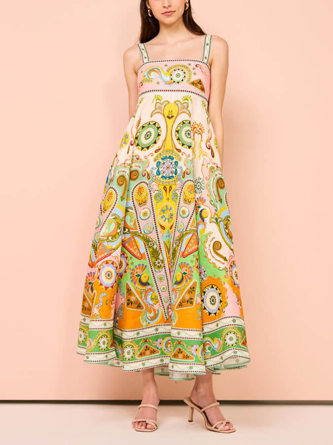 Aurohaya Camisole Unique Holiday Print Midi Dress
