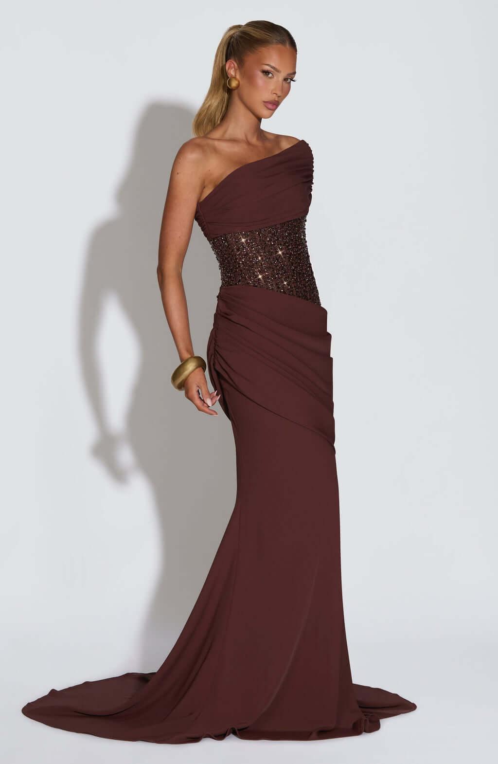 Aurohaya Cléa Asymmetric Off-Shoulder Maxi Dress