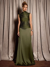 Jacqueline Satin High-Neck Evening Dress