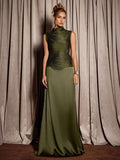 Jacqueline Satin High-Neck Evening Dress