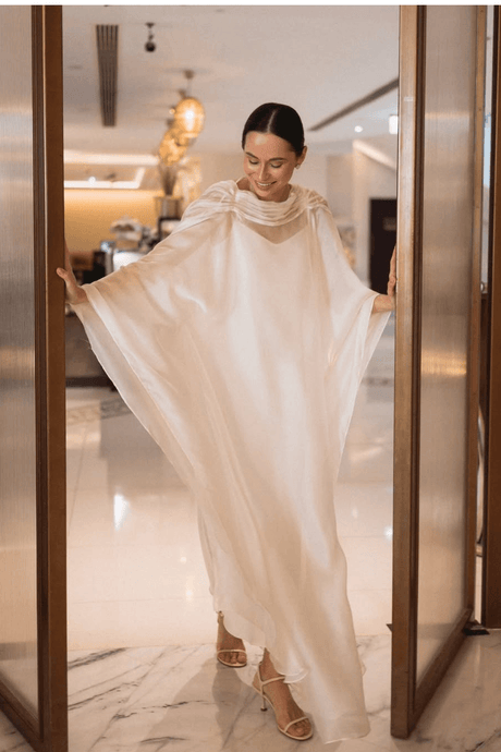 Aurohaya Glace Elegant Sheer Cape Layered Maxi Dress