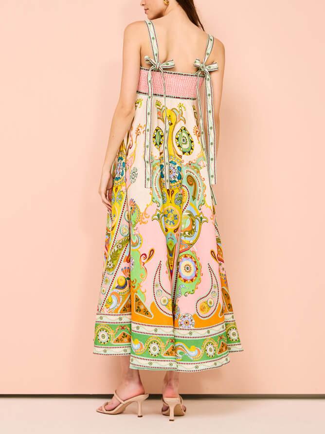 Aurohaya Camisole Unique Holiday Print Midi Dress
