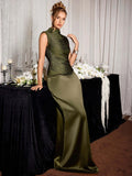 Jacqueline Satin High-Neck Evening Dress
