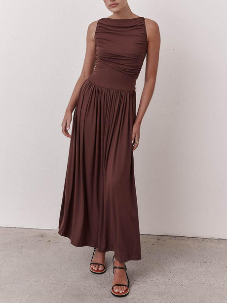 Aurohaya Elegant Pleated Sleeveless Maxi Dress