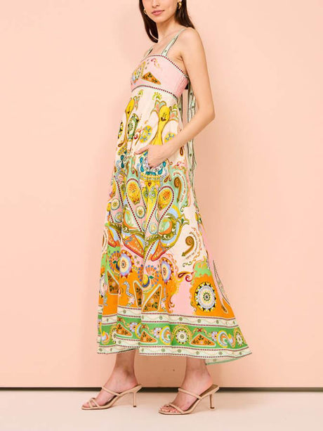 Aurohaya Camisole Unique Holiday Print Midi Dress