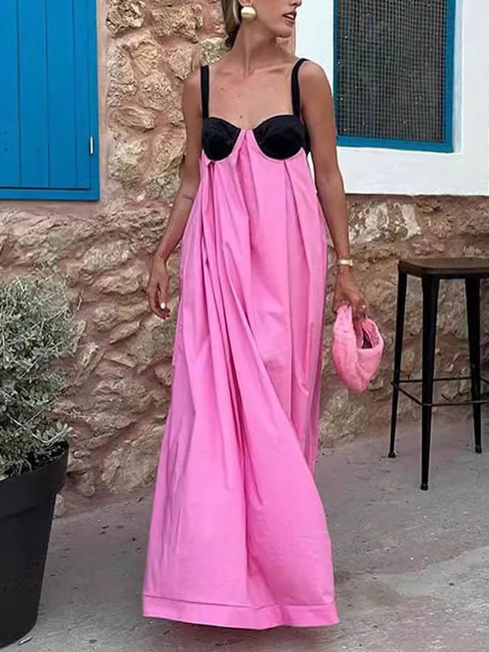Aurohaya Exquisite Summer Sleeveless Backless Lace Up Maxi Dress Pink
