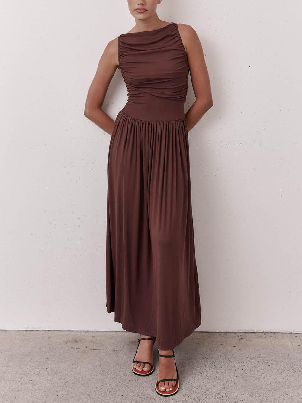 Aurohaya Elegant Pleated Sleeveless Maxi Dress