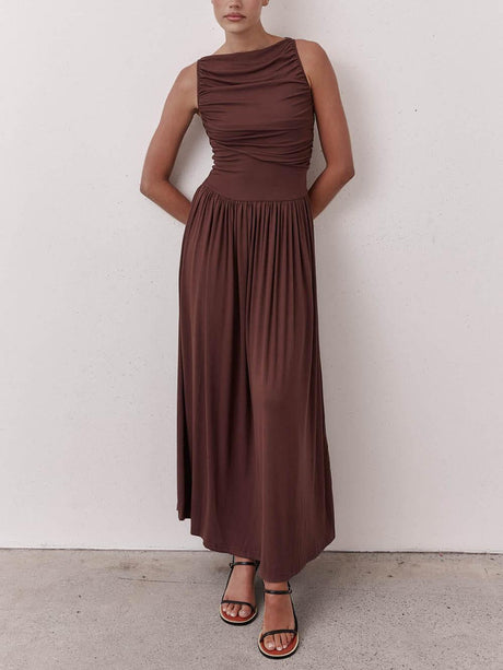 Aurohaya Elegant Pleated Sleeveless Maxi Dress