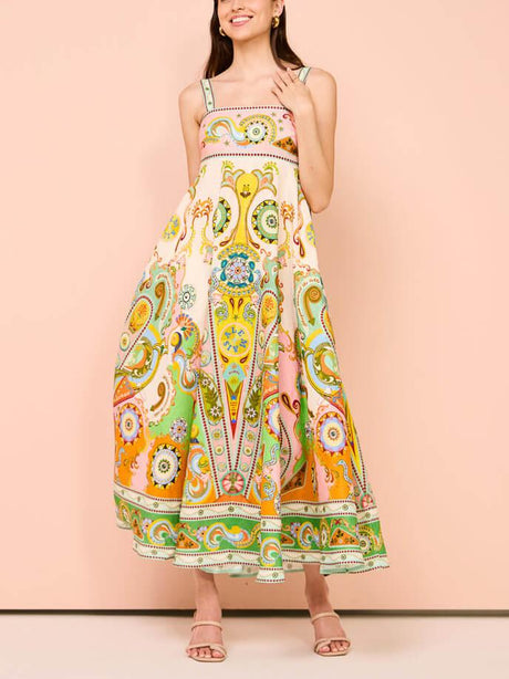 Aurohaya Camisole Unique Holiday Print Midi Dress