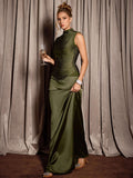 Jacqueline Satin High-Neck Evening Dress