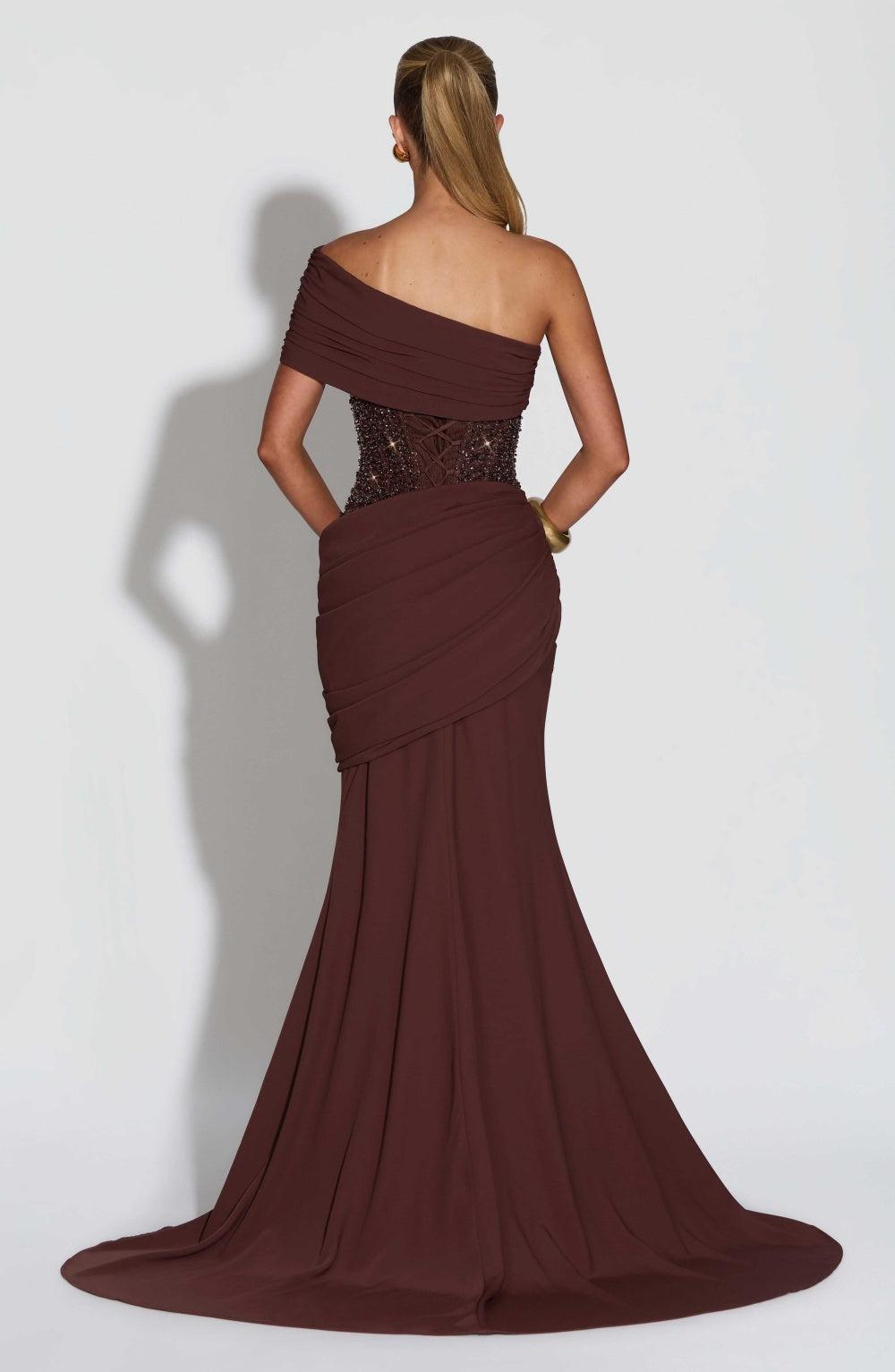 Aurohaya Cléa Asymmetric Off-Shoulder Maxi Dress