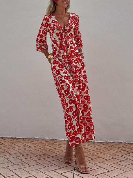 Aurohaya Vacation Floral Print Smocked Off Shoulder Pocketed Maxi Dress