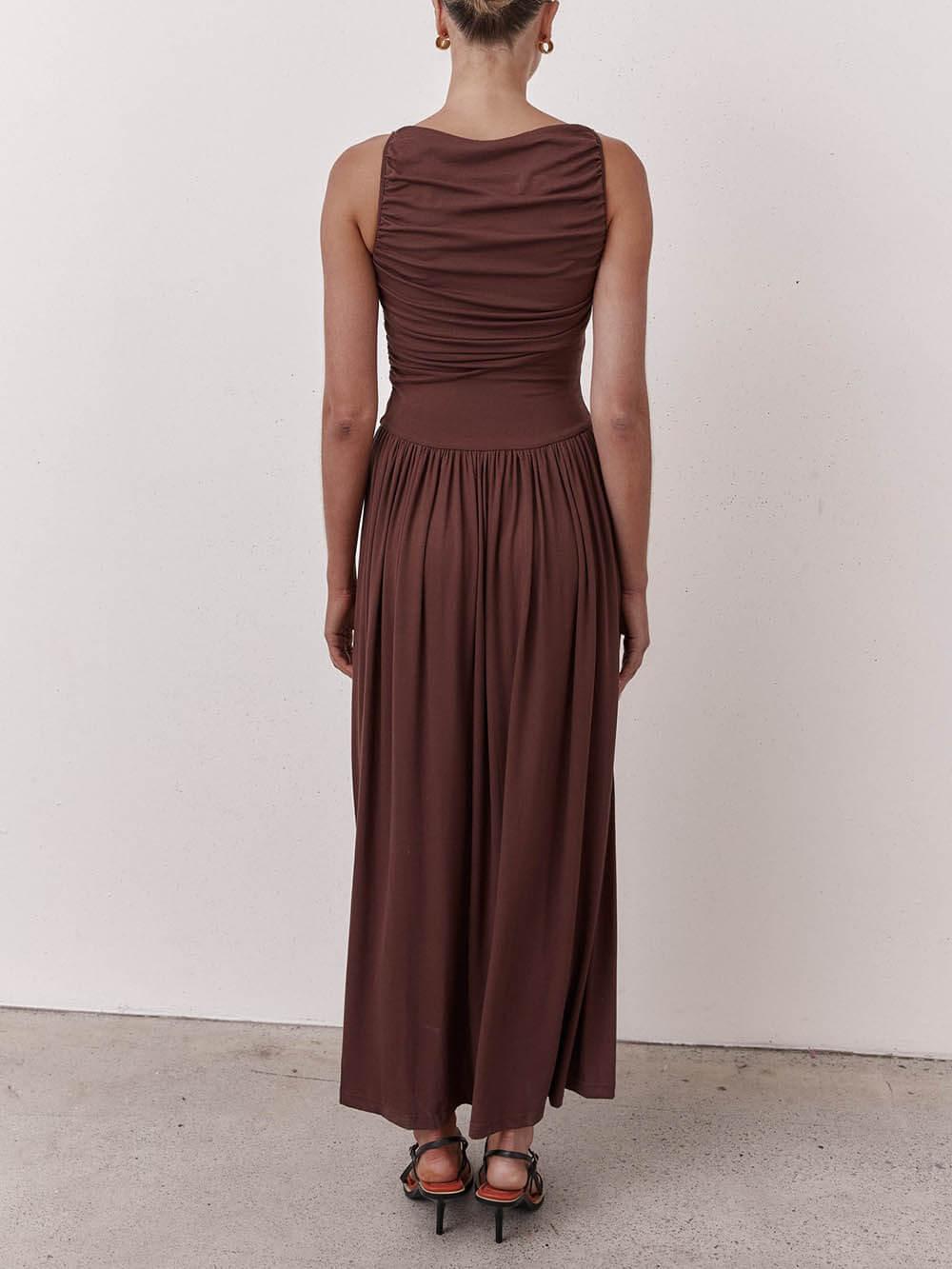 Aurohaya Elegant Pleated Sleeveless Maxi Dress